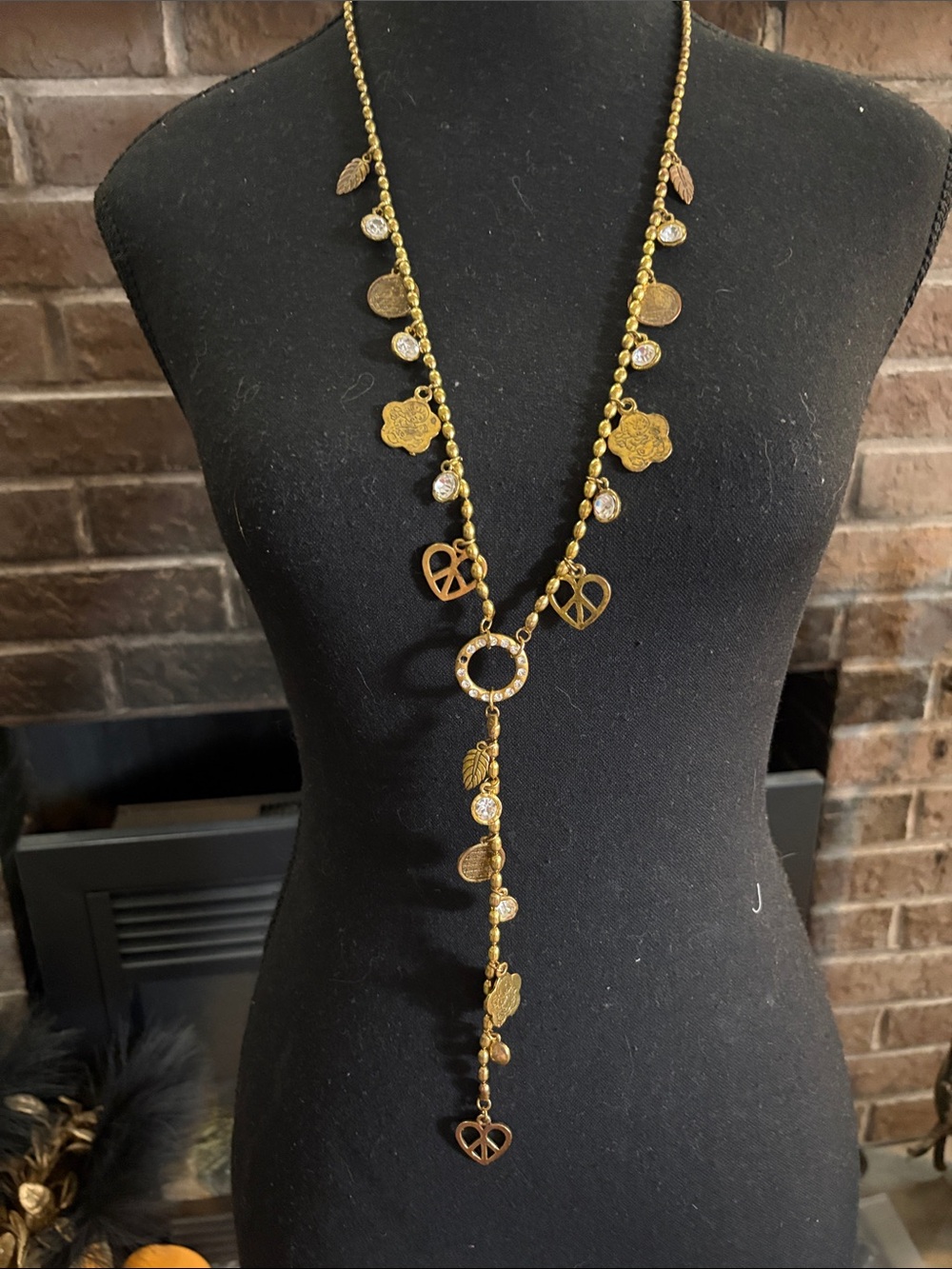 Vintage Gold-Tone Heart & Charm Lariat Necklace
